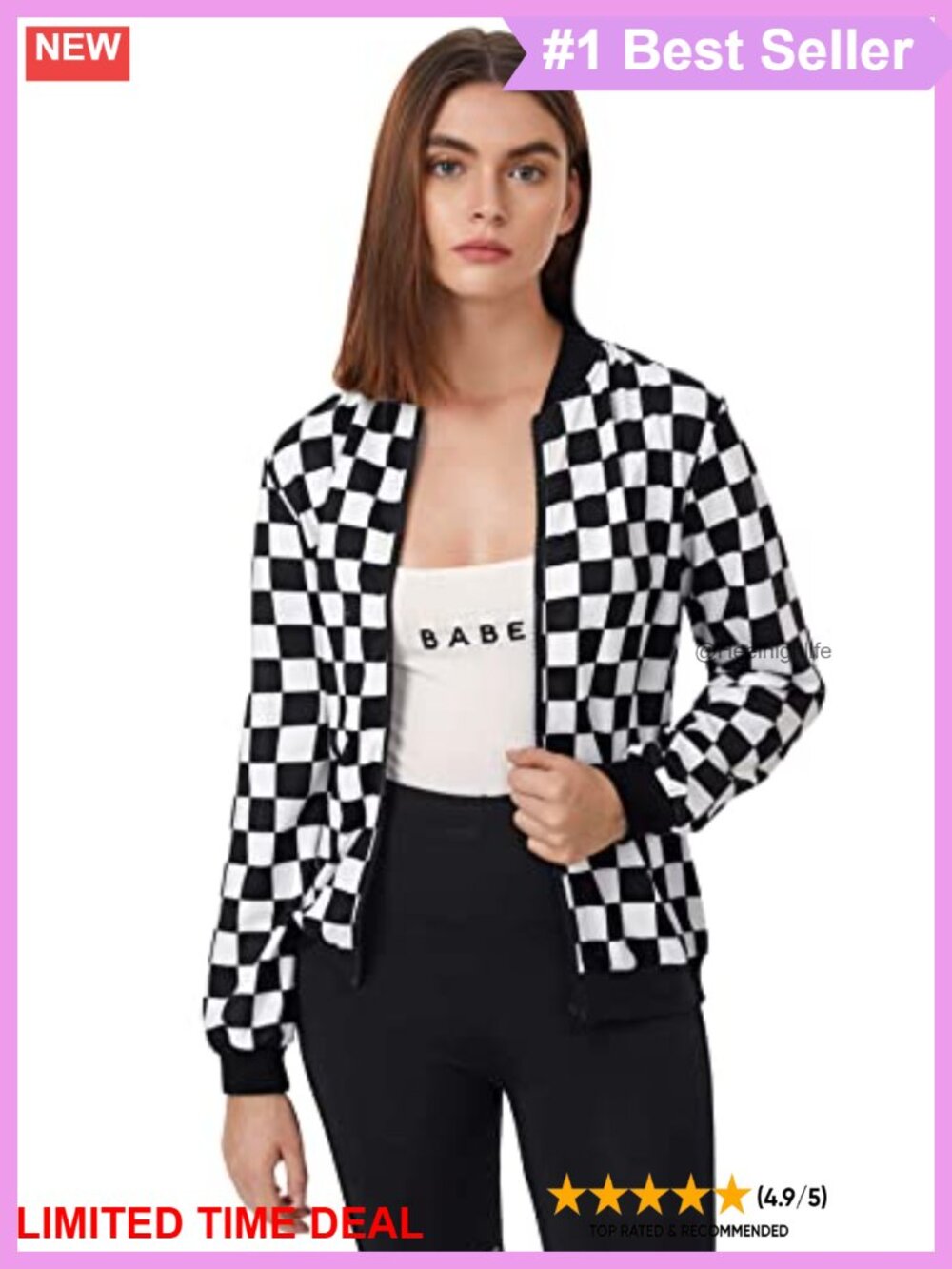 Zip Front Plaid Print Stand Collar Casual Jacket Soft Stretchy Long Sleeve